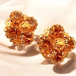 1950s Napier Earrings Goldtone Faux Amber/Smokey Quartz AB Rhinestone Clip Ons